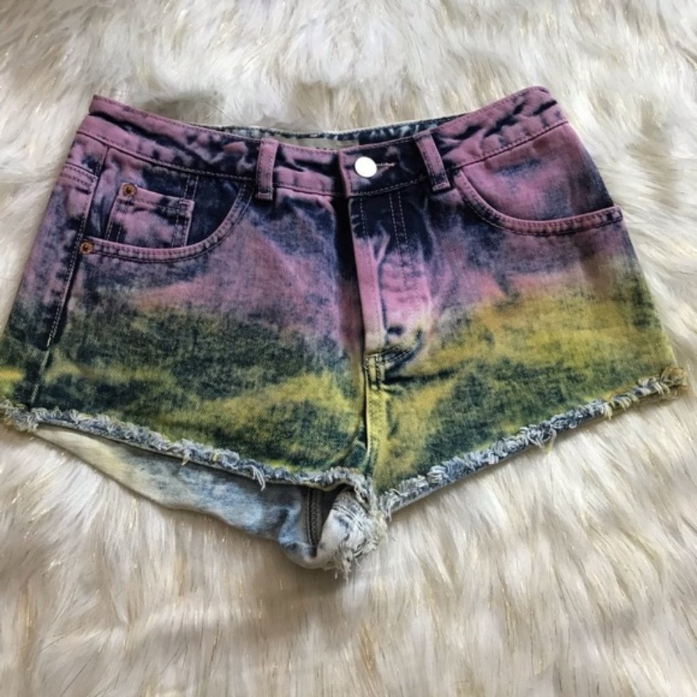 TOPSHOP Moto Rainbow Tye Dye Shorts Size 28